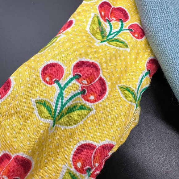 Handmade Small Backpack Purse Blue Yellow Red Cherry Kitsch Whimsical Adjustable - Picture 6 of 9